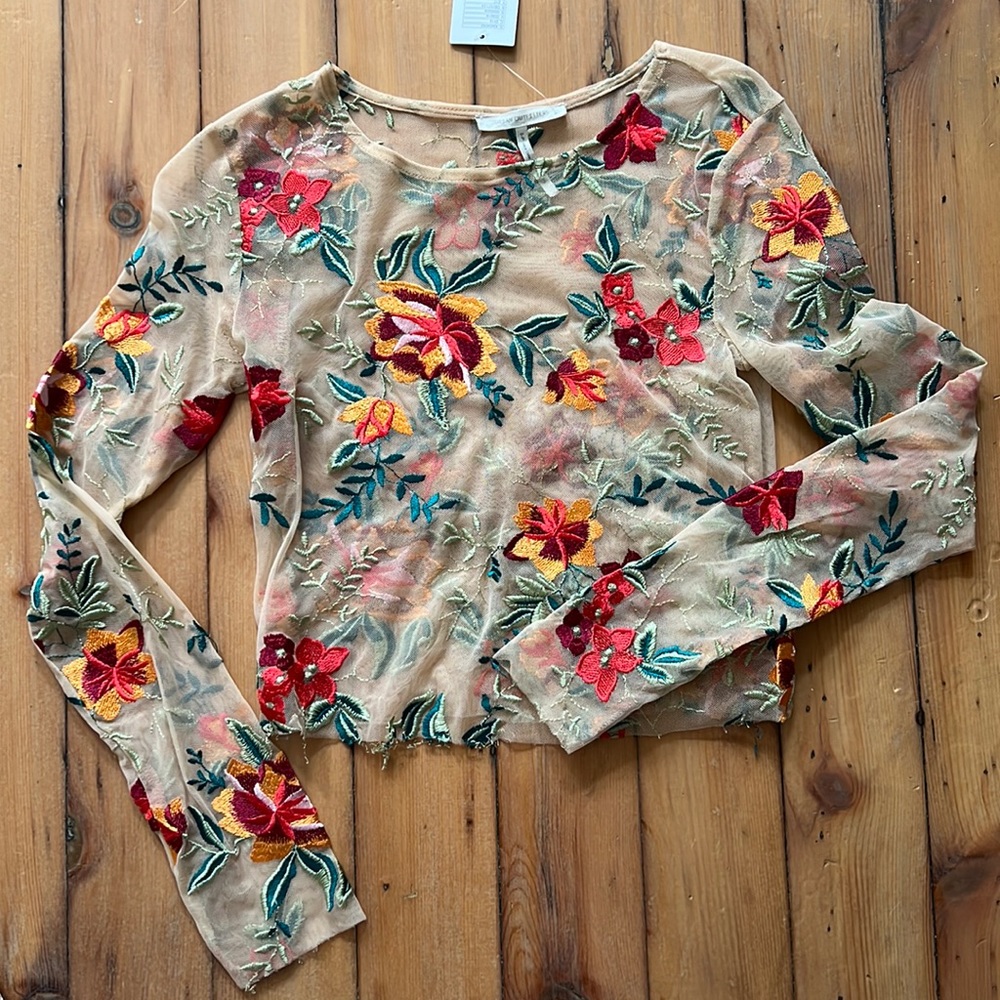 Urban Outfitters Nude Embroidered Floral Top